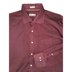 Peter Millar Mens XXL Button‎ Down Shirt Burgundy Teardrop Pattern 100% Cotton